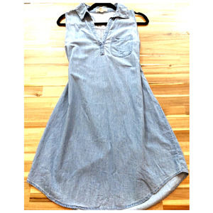 𝅺Sauci Dress Womens Medium Blue Sleeveless V Neck Denim Cotton Casual Classic